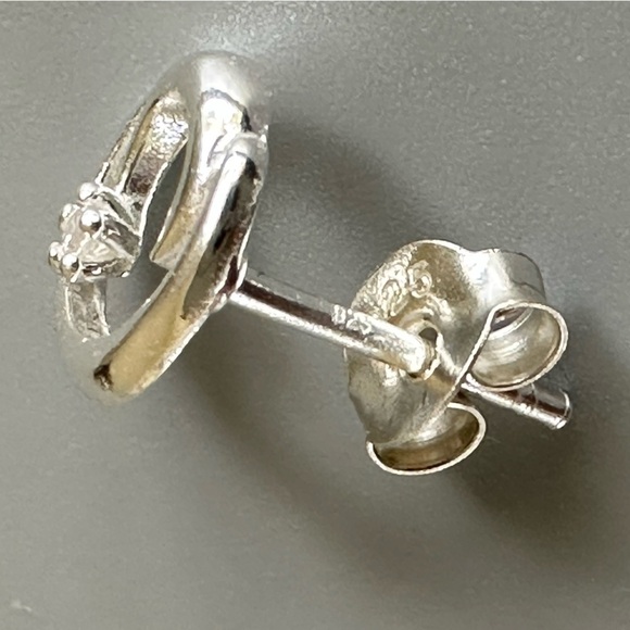 Sterling Silver Crescent Moon Tiny Stud Earrings with CZ 8mm - Picture 7 of 10